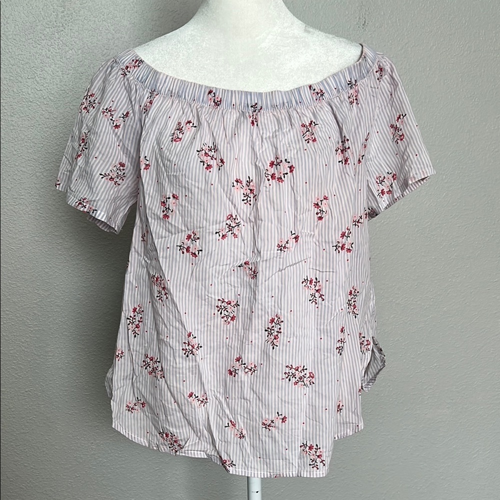 Vero Moda Floral Stripe Off Shoulder Blouse Size Medium